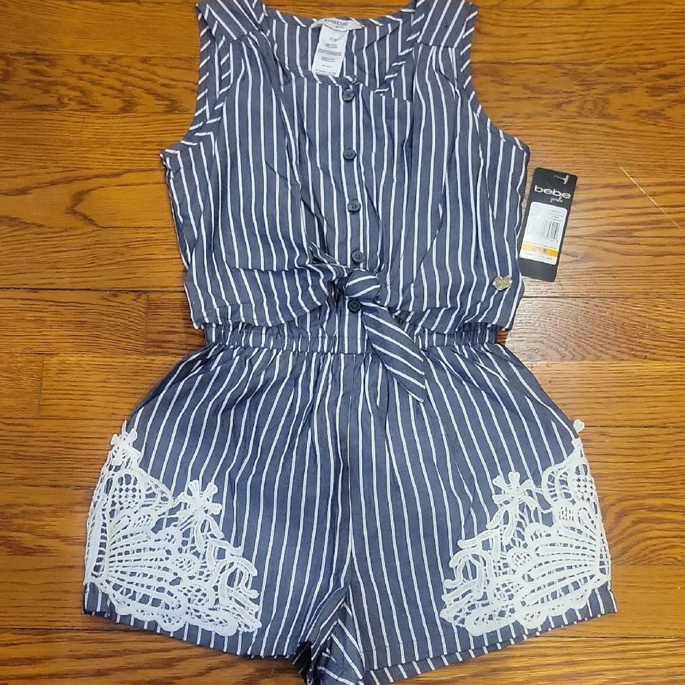 Bebe Navy and White Striped Kids Romper
